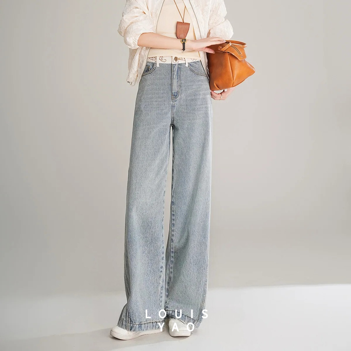 Summer Clothing Reviews - LOUISYAO レトロコントラストカラーデニムパンツ 2025秋 レディース ハイウエストストレートレッグノンストレッチロングジーンズ