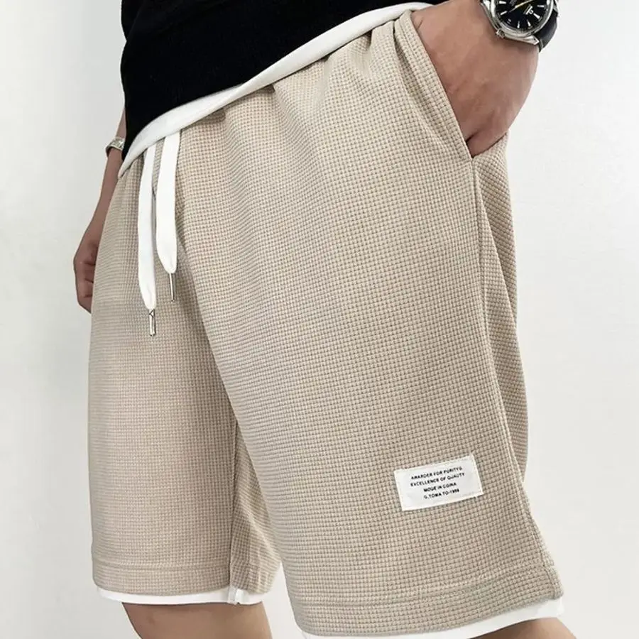 Summer Clothing Deals - メンズ ショートパンツ ブラック ワッフル オーバーサイズ XL