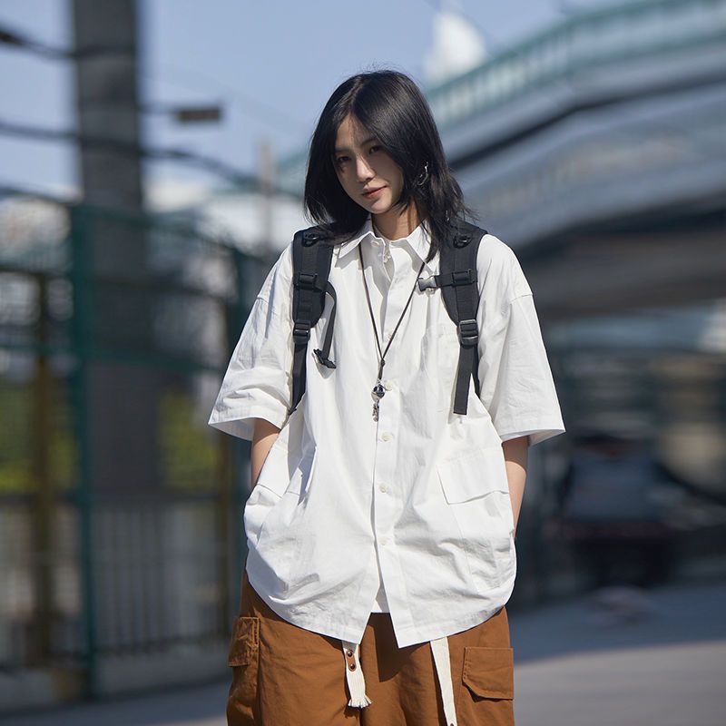 Summer Clothing Essentials Women - 男性と女性のための半袖トップ,ボタン付きの白いシャツ,日本のファッション,ヴィンテージのストリートウェア,y2kブラウスの必需品,プレーンな服