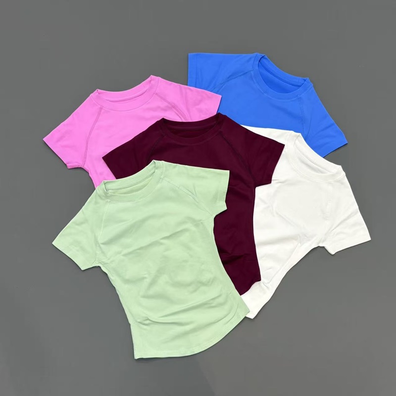 Summer Yoga Clothing - 半袖シームレスヨガトップ女性用速乾性通気性スリムフィットワークアウトジムランニングフィットスポーツTシャツアクティブウェア