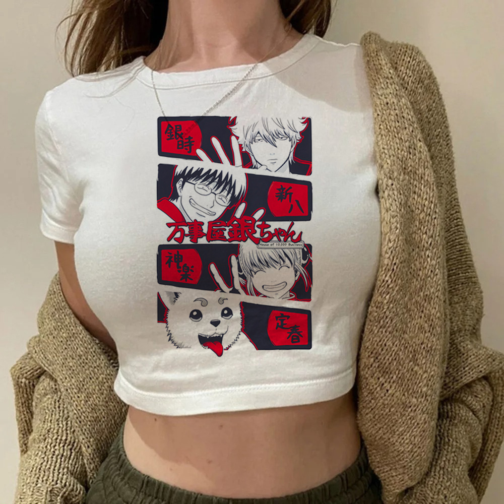 Summer Clothing Teens - 銀魂サムライ銀時クロップドトップティーンドロレットy2kバディマンガグラフィックtシャツジョジフクかわいい夏ヴィンテージ安い