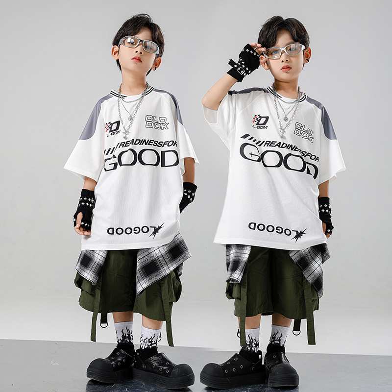 Summer Green Clothing - 子供 Kpop ヒップホップ服白 T シャツトップアーミーグリーン夏カーゴショーツミドルパンツ女の子男の子ジャズダンス衣装服
