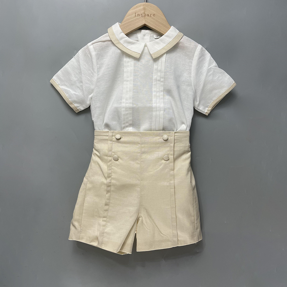 Summer Clothing Boutiques - 子供のブティック服,スペイン語の衣装,綿とリネン,半袖,通気性のあるベビースーツ,2個