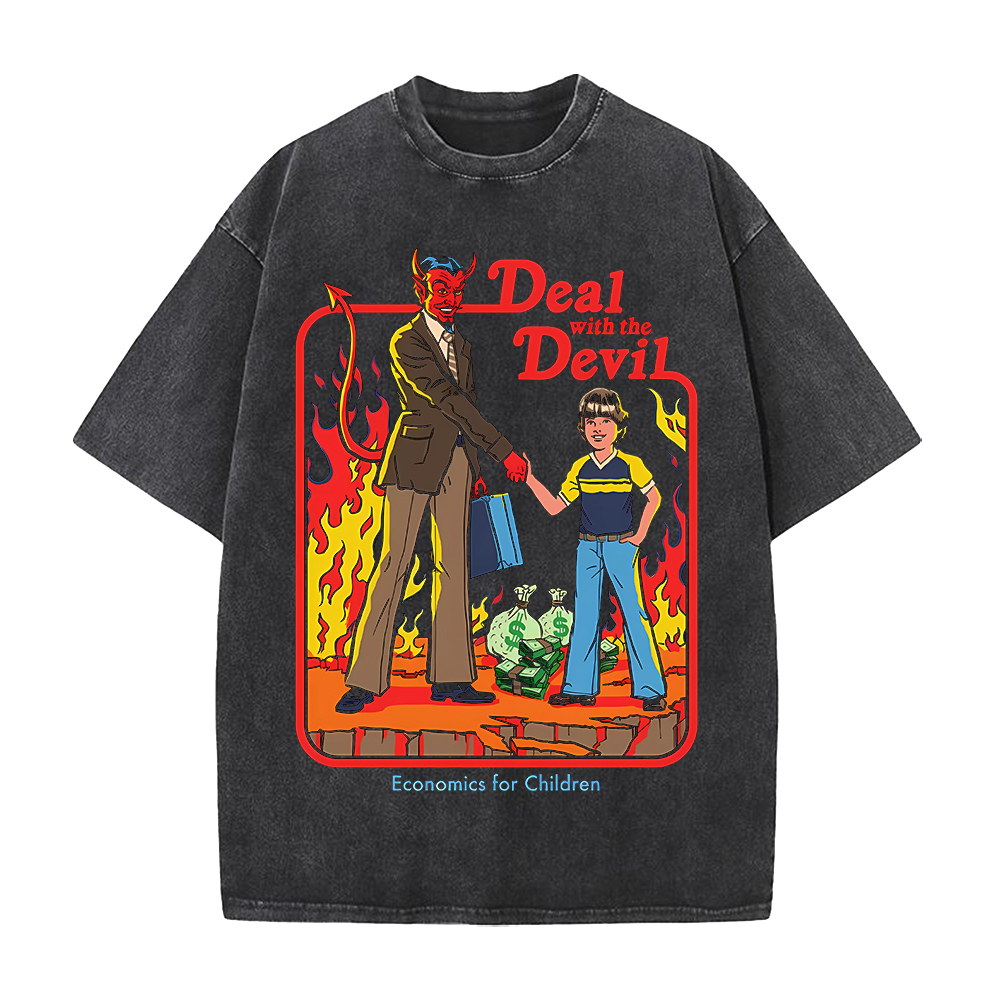 Summer Clothing Deals - ディールウィッチザデビルプリント Tシャツダークコミックヴィンテージウォッシュ Tシャツ男性服夏原宿綿 Tシャツトップス服