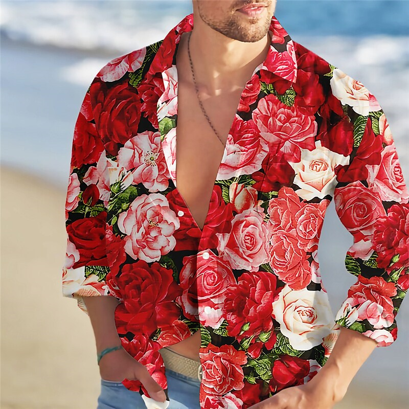 Summer Rose Clothing - メンズシャツ,カジュアル,ファッショナブル,バラ,花柄,HDグラフィック,アウトドア,ストリート,春と夏,トレンド2023