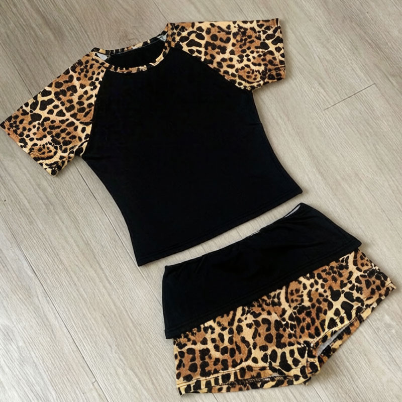 Summer Clothing Bundle - 夏新アメリカンレトロヒョウ柄パッチワーク半袖ショーツセット Y2K パンクストリートファッショントレンドカジュアル婦人服