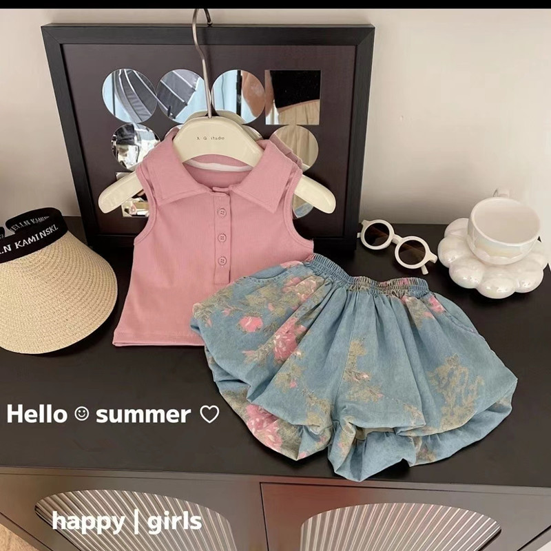 Summer Clothing Boutiques - ノースリーブトップとデニムショーツ,子供服セット,幼児服,女の赤ちゃんのブティック服,2個