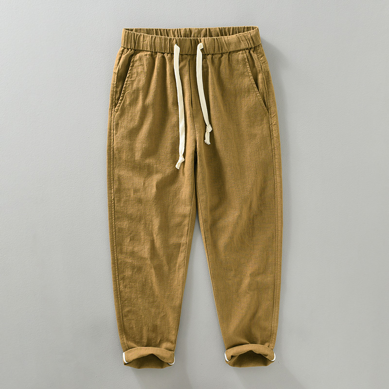 Summer Clothing Men Linen - 2026年夏新作 ドローストリング カジュアル ラミーコットンパンツ メンズ服 通気性抜群