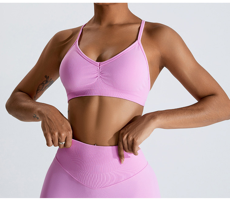Summer Yoga Clothing - 夏セクシーなスクランチスポーツブラジムトップ女性ランニングバッククロストップスポーツウェアワークアウト下着フィットネスワークアウトヨガ服