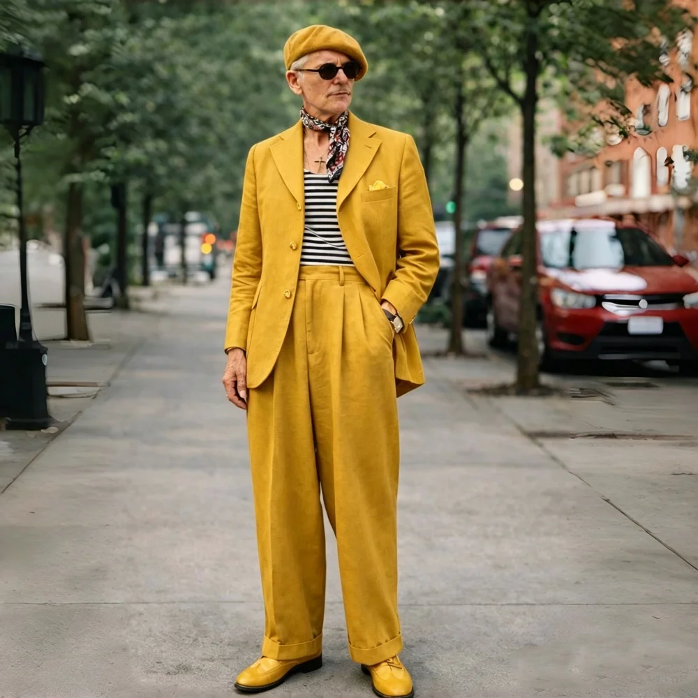 Summer Clothing Men Linen - ブラウンリネンメンズスーツ2ピース1970年代風メンズスーツプロムサマースーツヴィンテージグルームウェディングタキシードブレザートラウザーズセット