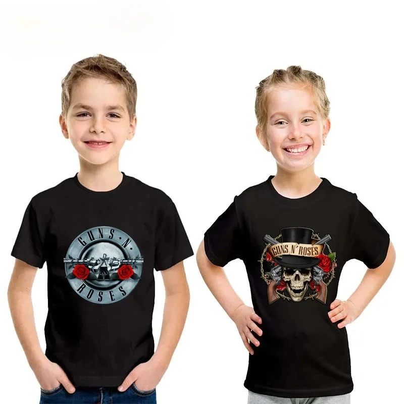 Summer Rose Clothing - ロックバンドガンアンドローゼズプリントファッションキッズTシャツ女の子服夏綿半袖ベビーボーイズTシャツ子供服