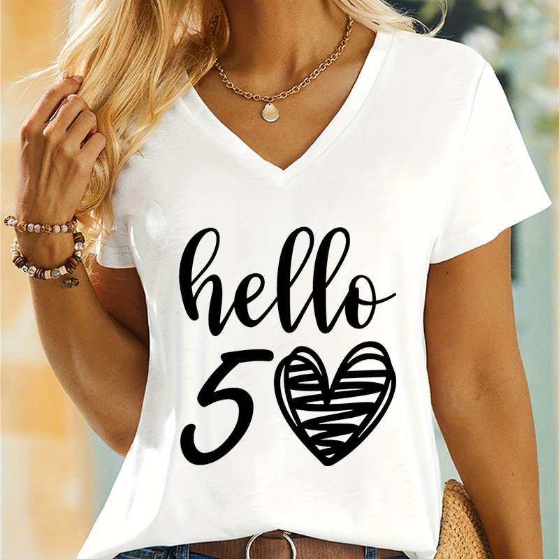 Summer Clothing Essentials Women - 女性のためのクラシックなグラフィックTシャツ,誕生日プレゼント,レトロ,ハロー50