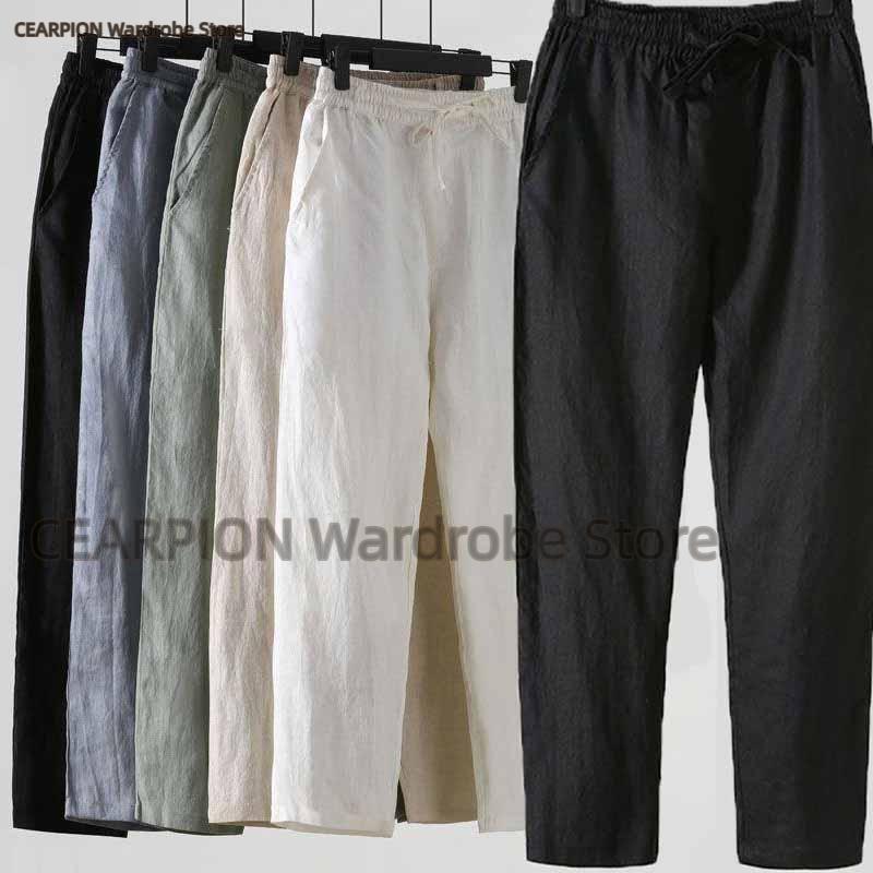 Summer Clothing Men Linen - 夏中国風ストレートチューブパンツリネンルーズ多用途カジュアルパンツプラスサイズファッションワイドレッグパンツ紳士服 ﻿