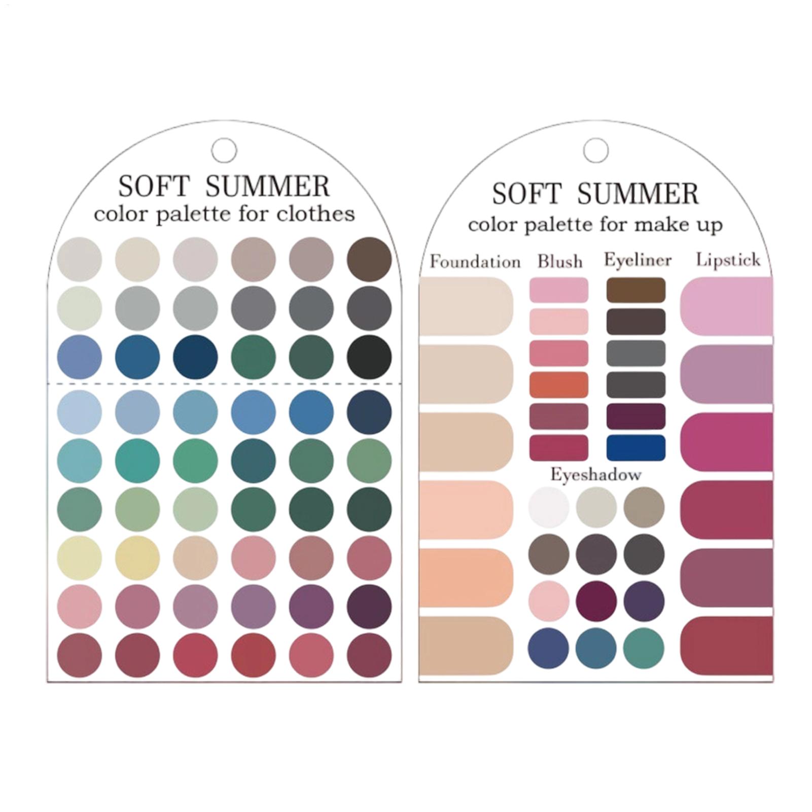 Summer Clothing Palette - ソフトな夏のカラーパレットカード 2枚セット アクリル製 シーズナルパレット カラーサンプルカード 衣類・メイクアップ・口紅のマッチングガイド
