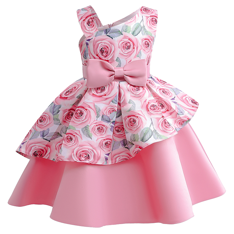 Summer Rose Clothing - 女の子のためのサマードレス,非対称,裸の肩,弓付き,プリンセスドレス,クリスマスパーティー,誕生日,子供服