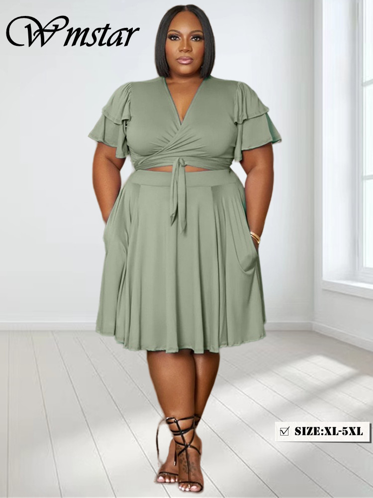 Summer Clothing Bundle - Wmstar-Vネックミニスカートとポケットセット,女性用,各種衣装,新しい服,夏,卸売り,ドロップシッピング,2個