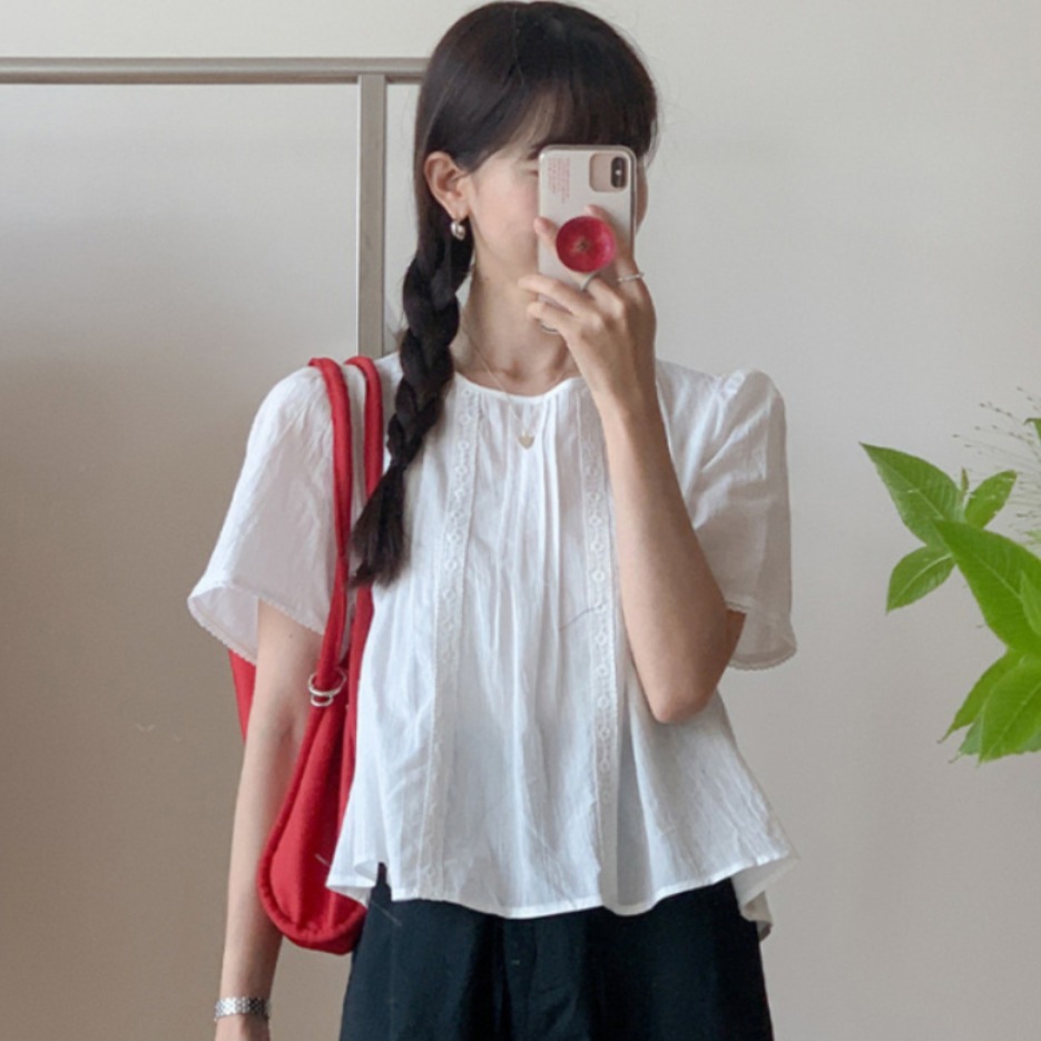 スイートスタイルレーストリムブラウスレディース春夏フレッシュ - Summer Clothing For Teens のレビューと価格