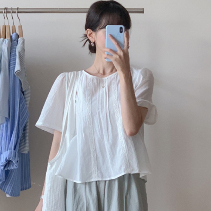 スイートスタイルレーストリムブラウスレディース春夏フレッシュ - Summer Clothing For Teens のレビューと価格