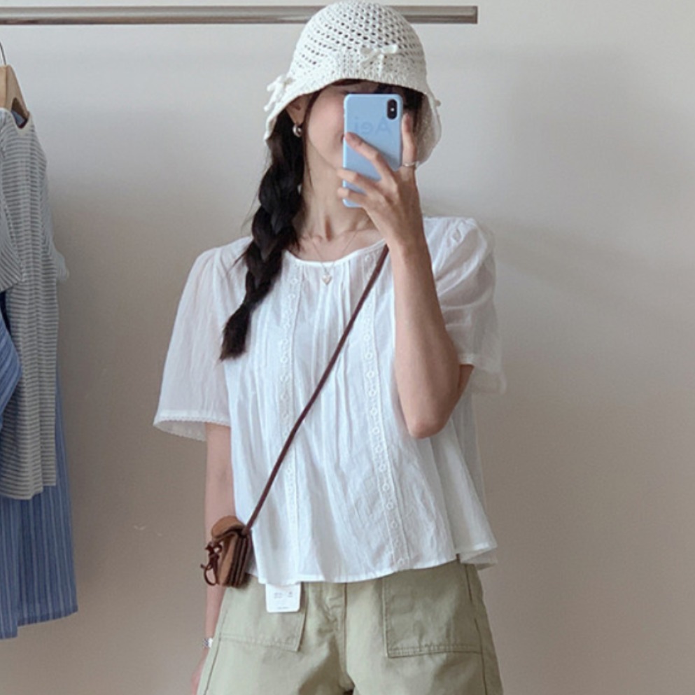 スイートスタイルレーストリムブラウスレディース春夏フレッシュ - Summer Clothing For Teens のレビューと価格