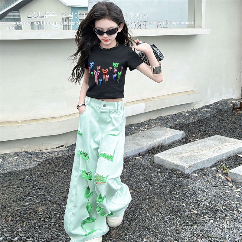 十代の女の子の服セット新しいファッションカラフルな蝶クロップ - Summer Clothing Deals のレビューと価格