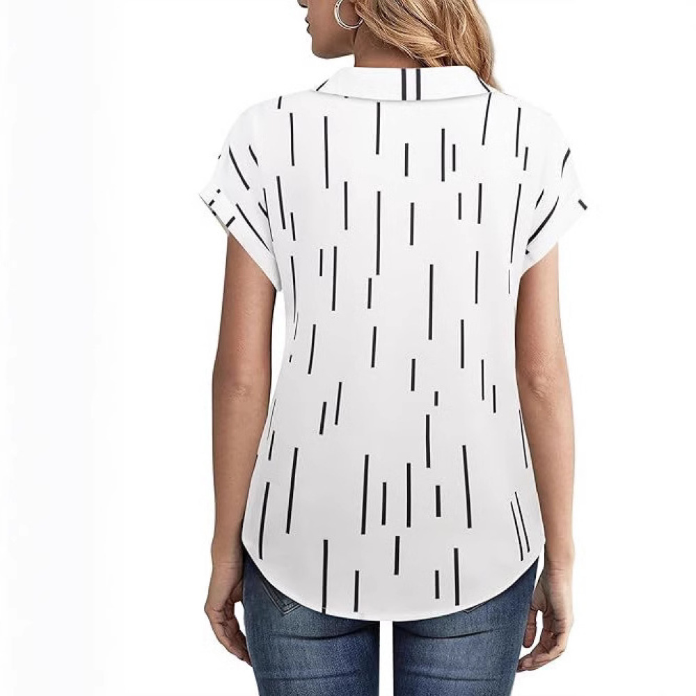 カジュアルなレディースストライプシャツ、ラペル付きプルオーバ - Summer Clothing Essentials Women のレビューと価格