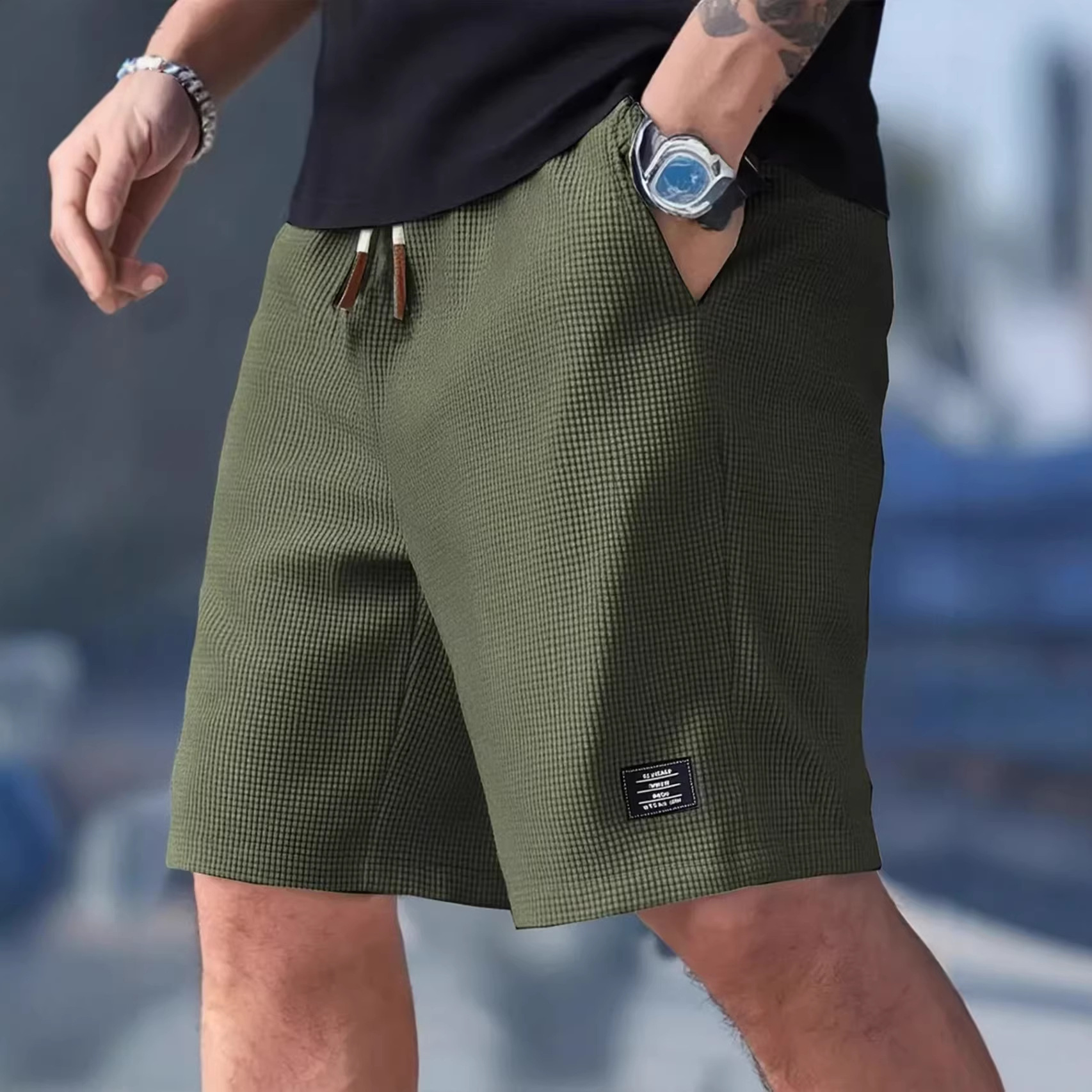メンズショートパンツ ブラック ワッフル オーバーサイズ メ - Summer Clothing Deals のレビューと価格
