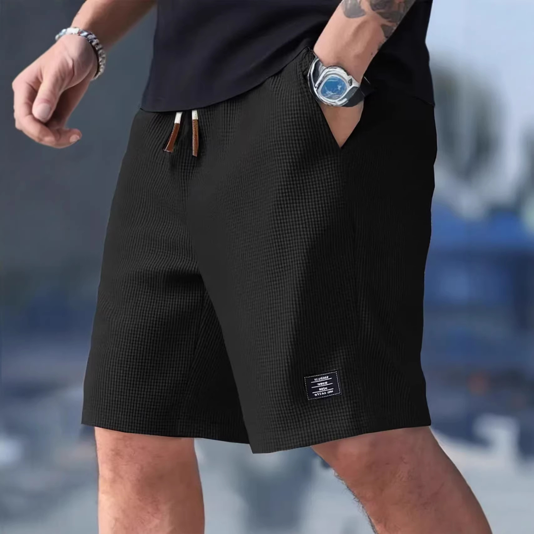 メンズショートパンツ ブラック ワッフル オーバーサイズ メ - Summer Clothing Deals のレビューと価格