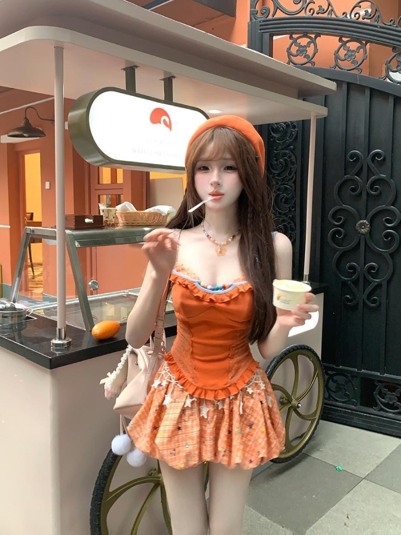 夏新オレンジドーパミンスイートスパイシーガールレースキャミソ - Summer Clothing Bundle のレビューと価格