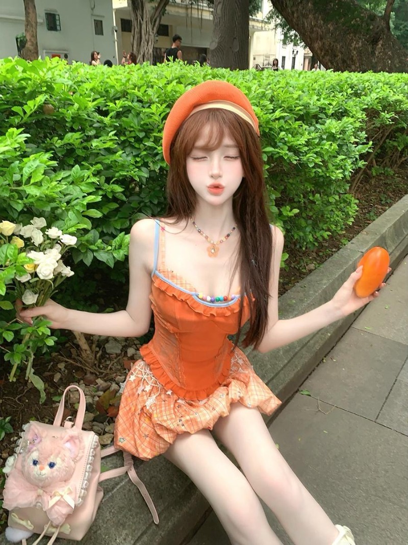 夏新オレンジドーパミンスイートスパイシーガールレースキャミソ - Summer Clothing Bundle のレビューと価格