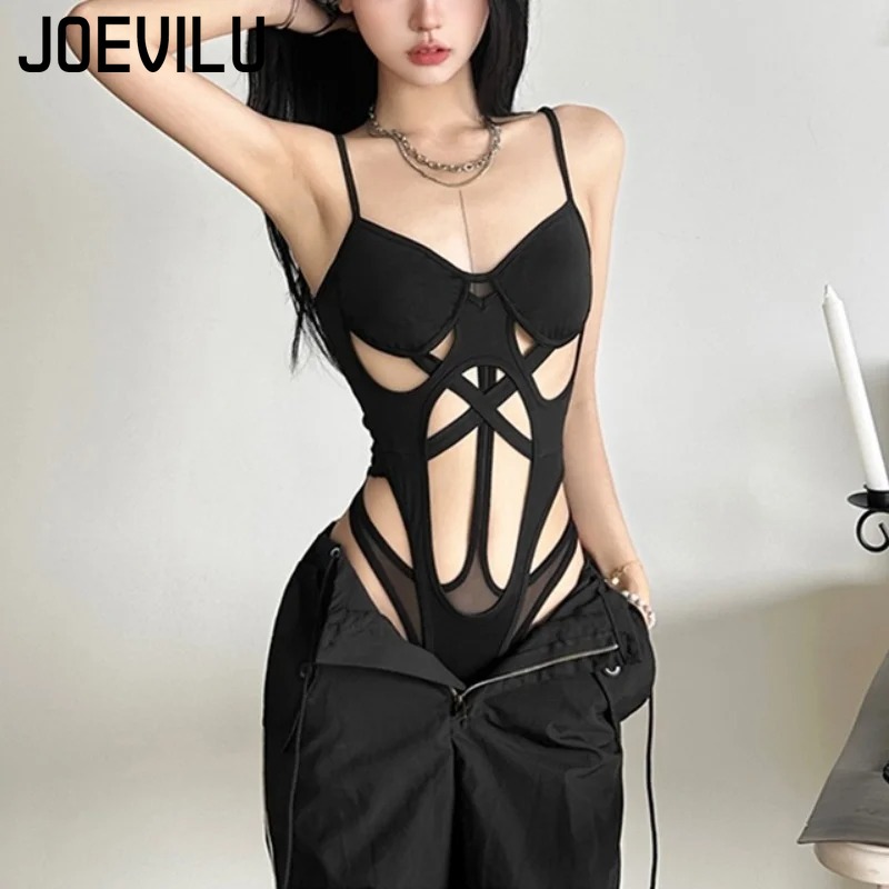 Y2K ブラックボディスーツ女性中空アウトセクシーなノースリ - Summer Clothing Bundle のレビューと価格