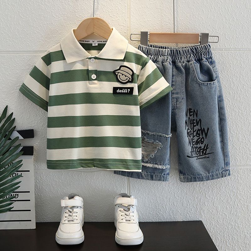 2025年夏 男の子用Tシャツとジーンズ 韓国風ポロシャツ  - Summer Clothing Reviews のレビューと価格