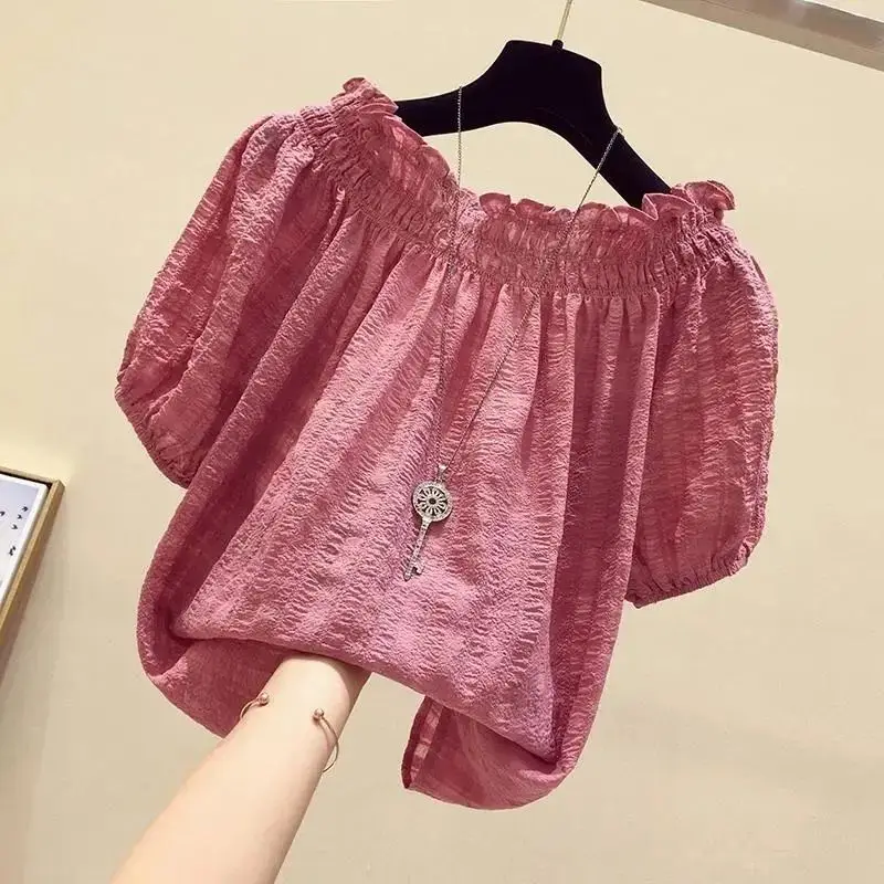 ローズレッド カジュアル スラッシュネック パフスリーブ シ - Summer Rose Clothing のレビューと価格