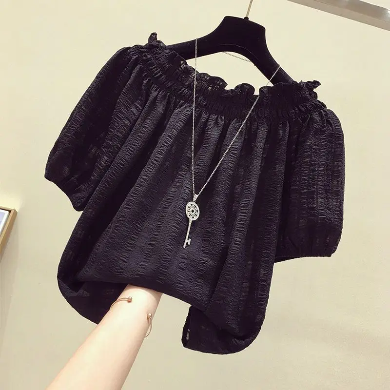 ローズレッド カジュアル スラッシュネック パフスリーブ シ - Summer Rose Clothing のレビューと価格