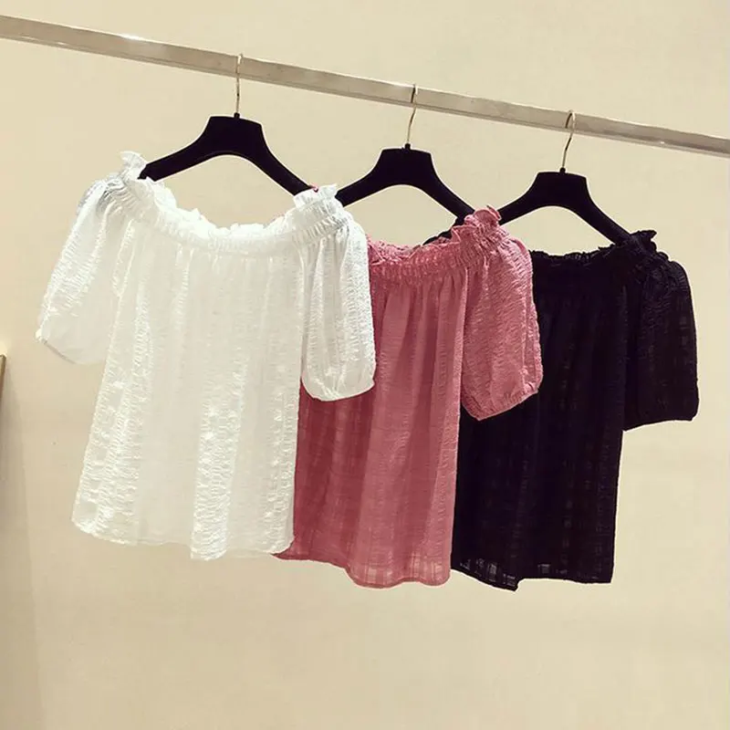 ローズレッド カジュアル スラッシュネック パフスリーブ シ - Summer Rose Clothing のレビューと価格
