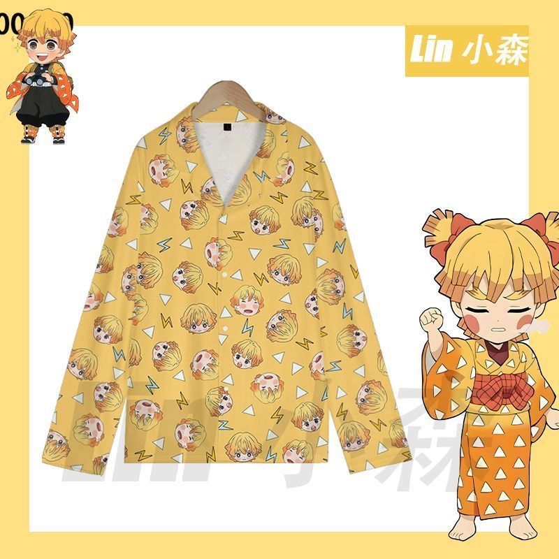 夏かわいいデーモンスレイヤー善逸パジャマ 2 個半袖ラペルホ - Summer Clothing For Teens のレビューと価格