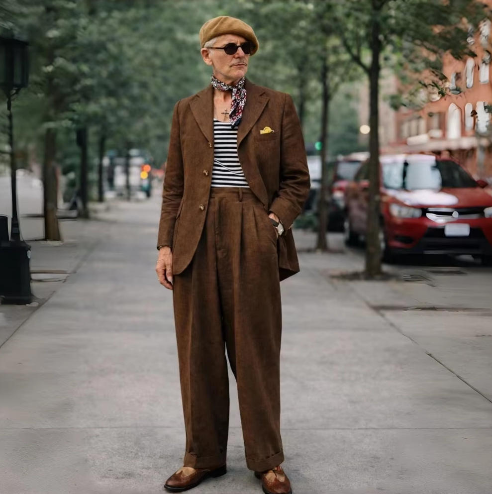 ブラウンリネンメンズスーツ2ピース1970年代風メンズスーツ - Summer Clothing Men Linen のレビューと価格
