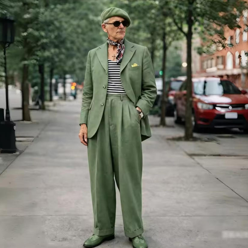 ブラウンリネンメンズスーツ2ピース1970年代風メンズスーツ - Summer Clothing Men Linen のレビューと価格