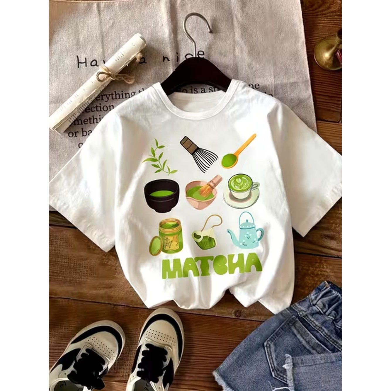 女の子向けのスタイリッシュな食器柄プリント半袖Tシャツ、柔ら - Summer Clothing Affordable のレビューと価格