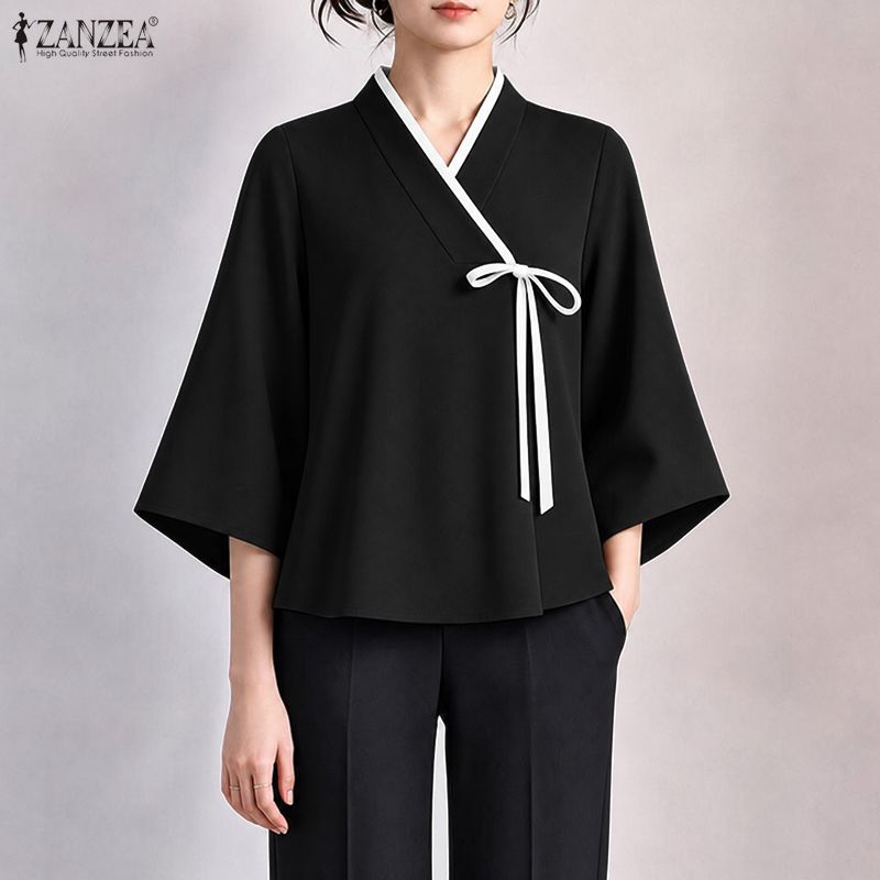 ZANZEA レディース 中国風 Vネック ラップブラウス  - Tie Front Shirt のレビューと価格