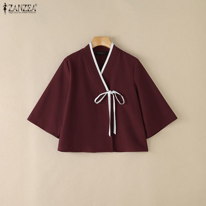ZANZEA レディース 中国風 Vネック ラップブラウス  - Tie Front Shirt のレビューと価格
