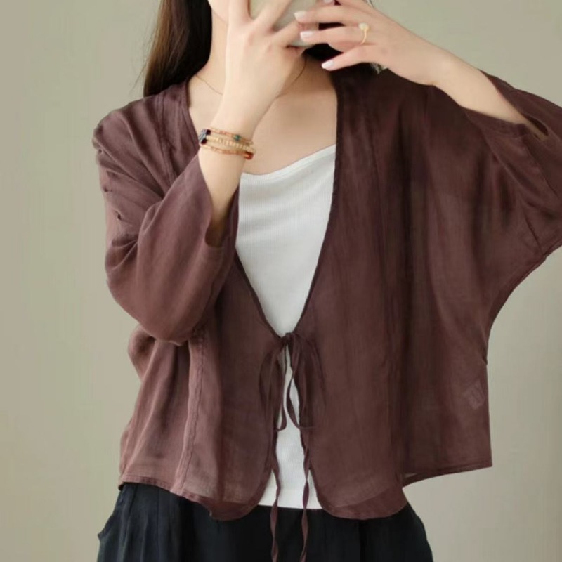 レディースヴィンテージ薄手日焼け止めカーディガン V ネック - Tie Front Shirt のレビューと価格