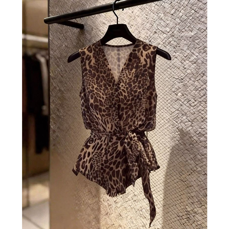 夏のトレンドセクシーなヒョウ柄シフォン V ネックブラウス女 - Summer Clothing Trends For Women のレビューと価格