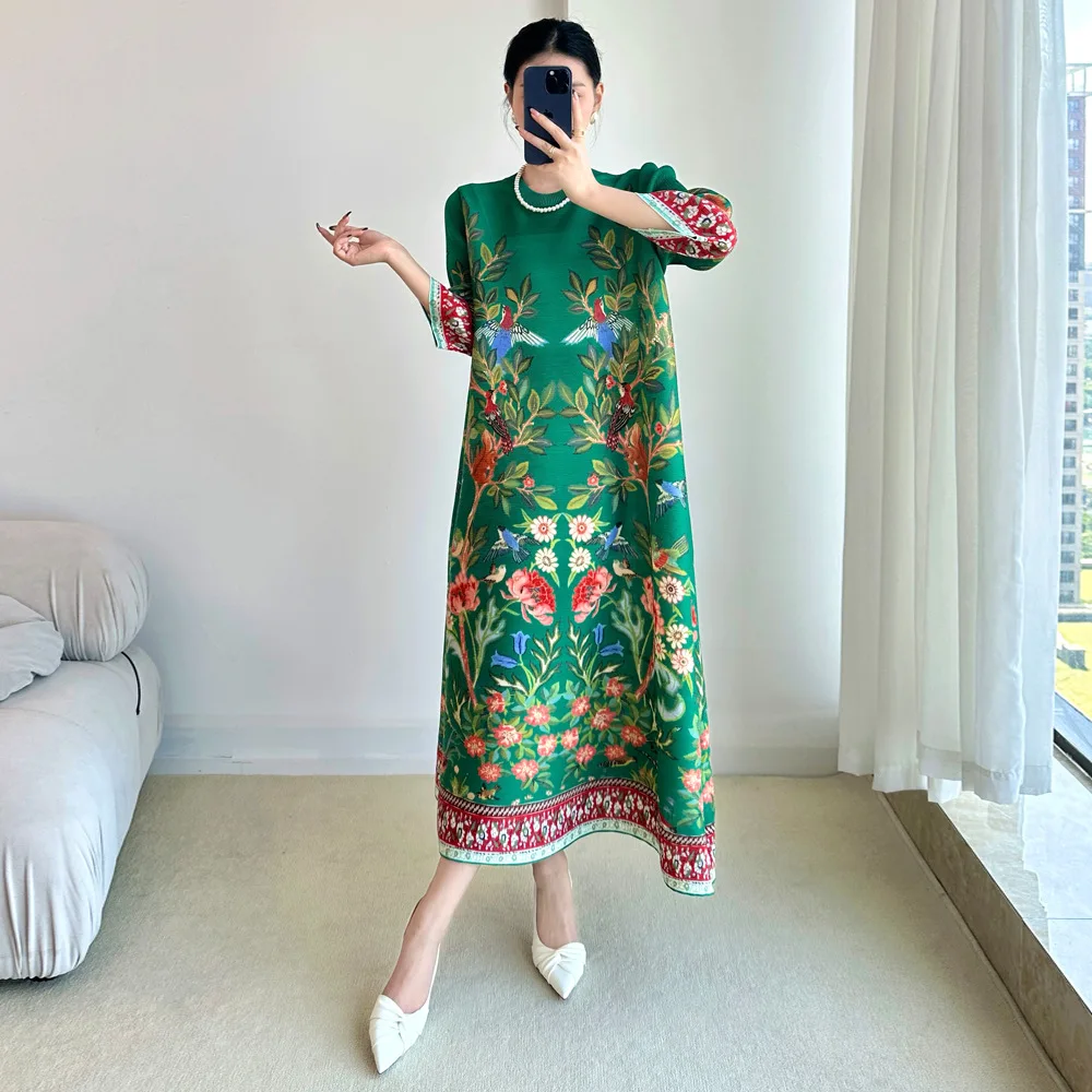 三宅ヴィンテージプリントドレス七部袖カジュアルドレス 202 - Summer Clothing Essentials Women のレビューと価格