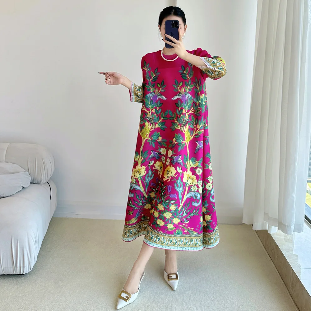 三宅ヴィンテージプリントドレス七部袖カジュアルドレス 202 - Summer Clothing Essentials Women のレビューと価格