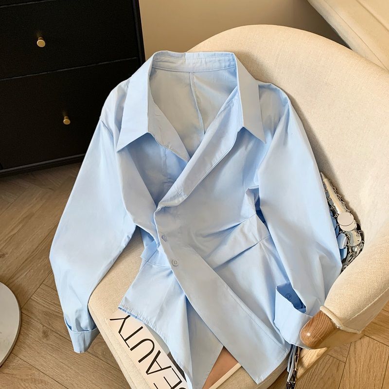 デザイナーイレギュラーロングスリーブポロシャツ レディースチ - Tie Front Shirt のレビューと価格