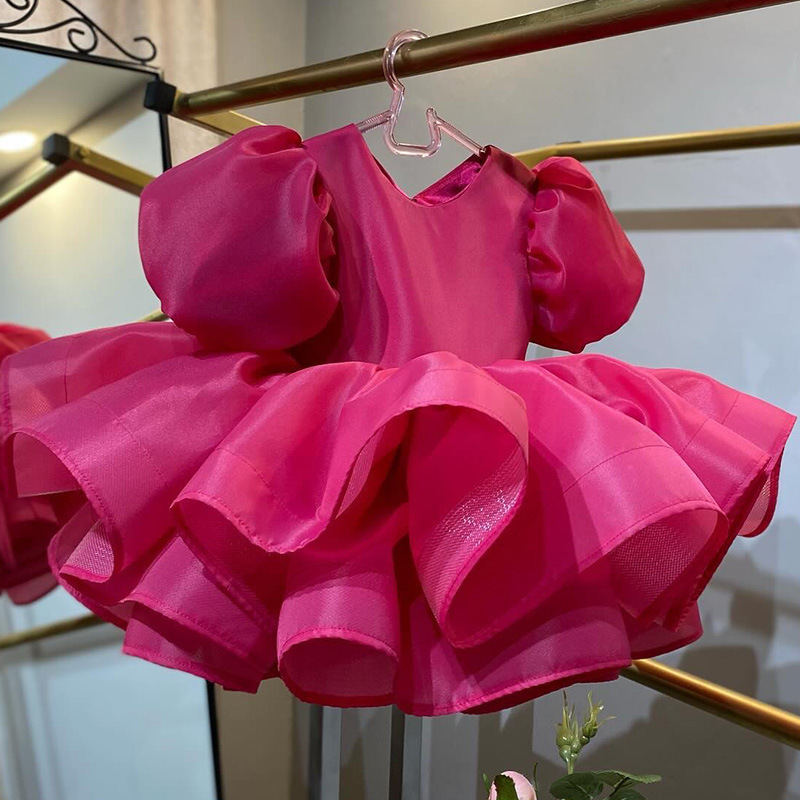 新しいサテン高級ガールドレスローズレッドバブルスリーブパーテ - Summer Rose Clothing のレビューと価格