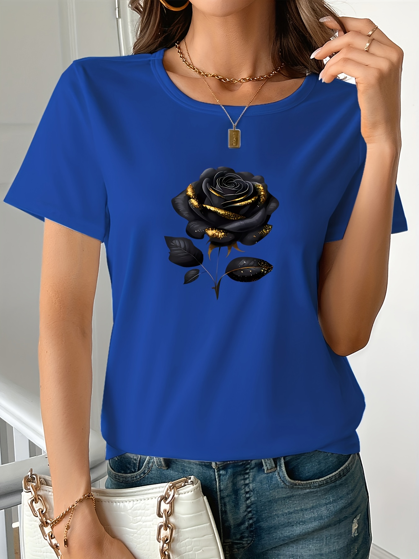女性のプラスサイズのオーバーサイズブラック T シャツ、エレ - Summer Rose Clothing のレビューと価格