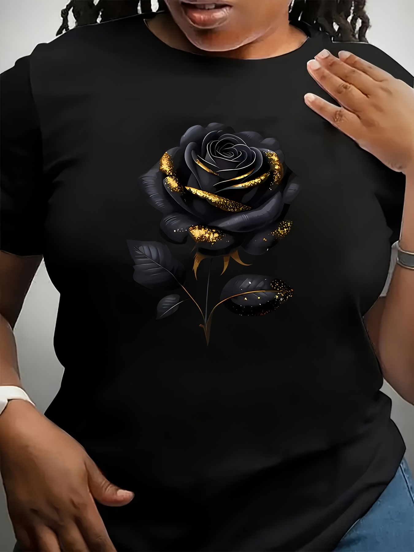 女性のプラスサイズのオーバーサイズブラック T シャツ、エレ - Summer Rose Clothing のレビューと価格